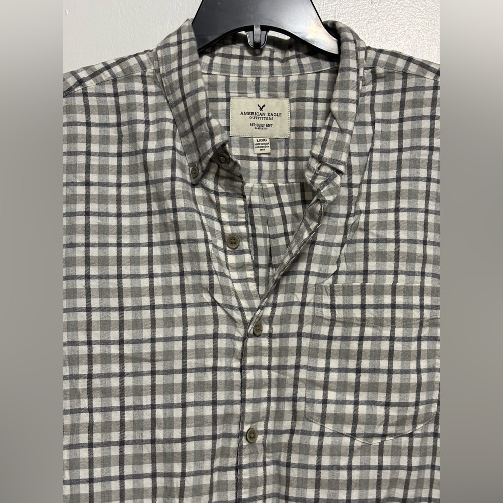 Men's Gray Checkered Button Up - image 3